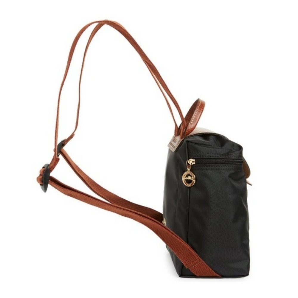 Longchamp Mini Le Pliage Backpack Black NWT Leather Nylon - Picture 5 of 8